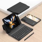 Custodia in pelle per tastiera Bluetooth pieghevole magnetica per Samsung Galaxy Z Fold4 GKK con penna + custodia per telefono (nero)