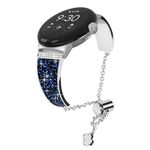 Per Google Pixel Watch Cinturino regolabile con catena diamantata da 20 mm (argento + blu)