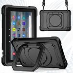 Per Amazon Kindle Fire 7 2022 Custodia per tablet con supporto per bracciale in silicone + PC (nero)