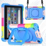 Per Amazon Kindle Fire 7 2022 Custodia per tablet con supporto per bracciale in silicone + PC (camouflage + blu)