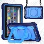 Per Amazon Kindle Fire 7 2022 Custodia per tablet con supporto per bracciale in silicone + PC (blu navy + blu)