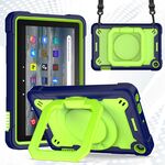 Per Amazon Kindle Fire 7 2022 Custodia per tablet con supporto per bracciale in silicone + PC (blu navy + giallo verde)