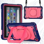Per Amazon Kindle Fire 7 2022 Custodia per tablet con supporto per bracciale in silicone + PC (blu navy + rosa rossa)