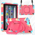 Per Amazon Kindle Fire 7 2022 Custodia per tablet con supporto per bracciale in silicone + PC (camouflage + rosa rossa)