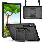 Per Samsung Galaxy Tab S7+ / S8+ / S7 FE Custodia per tablet con supporto per bracciale in silicone + PC (nero)