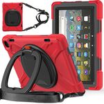 Per Amazon Fire HD 8 2022 Custodia protettiva per tablet in silicone + PC con supporto e tracolla (rosso)