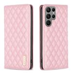 Per Samsung Galaxy S23 Ultra 5G Diamond Lattice Custodia magnetica in pelle per telefono (rosa)