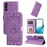 Per Samsung Galaxy S23 + 5G Custodia in pelle di girasole goffrata (viola)