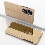 Custodia per telefono in pelle con vibrazione orizzontale a specchio per Honor 70 placcata con supporto (oro)