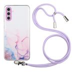 Custodia per telefono antiurto in TPU con motivo marmo cavo per Samsung Galaxy S23 5G con cordino per tracolla (rosa)