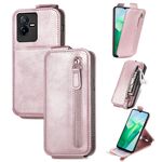 Per vivo T2X 5G Portafoglio con cerniera Custodia in pelle con vibrazione verticale (oro rosa)