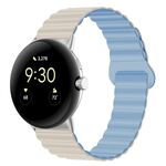 Per cinturino in silicone magnetico con fibbia inversa per orologio Google Pixel (bianco blu)
