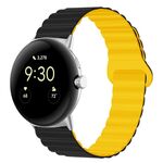 Per cinturino in silicone magnetico con fibbia inversa per orologio Google Pixel (nero giallo)