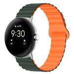 Per cinturino in silicone magnetico con fibbia inversa per orologio Google Pixel (verde scuro arancione)