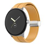 Per Google Pixel Watch Cinturino in silicone con fibbia pieghevole in tinta unita (giallo argento)