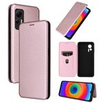 Per Ulefone Note 14 Custodia per cellulare in pelle con struttura in fibra di carbonio (rosa)