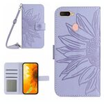 Per OPPO A7/A12 Skin Feel Sun Flower Pattern Flip Custodia in pelle per telefono con cordino (viola)