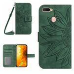 Per OPPO A7/A12 Skin Feel Sun Flower Pattern Flip Custodia in pelle per telefono con cordino (verde)