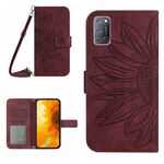 Per OPPO A52/A72/A92 Skin Feel Sun Flower Pattern Flip Custodia in pelle per telefono con cordino (Vino rosso)