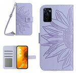 Per OPPO A55S Japan Edition Skin Feel Sun Flower Pattern Flip Custodia in pelle per telefono con cordino (viola)