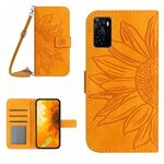 Per OPPO A55S Japan Edition Skin Feel Sun Flower Pattern Flip Custodia in pelle per telefono con cordino (giallo)