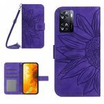 Per OPPO A57 4G/A57 5G/A77 4G/A77 5G Skin Feel Sun Flower Pattern Flip Custodia in pelle per telefono con cordino (viola scuro)