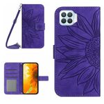 Per OPPO Reno4 Lite/A93 4G Skin Feel Sun Flower Pattern Flip Custodia in pelle per telefono con cordino (viola scuro)