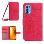 Per OPPO Reno5 4G Skin Feel Sun Flower Pattern Flip Custodia in pelle per telefono con cordino (rosa rossa)