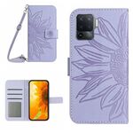 Per OPPO Reno5 Lite/A94 4G Skin Feel Sun Flower Pattern Flip Custodia in pelle per telefono con cordino (viola)