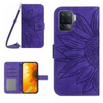 Per OPPO Reno5 Lite/A94 4G Skin Feel Sun Flower Pattern Flip Custodia in pelle per telefono con cordino (viola scuro)