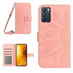 Per OPPO Reno6 5G Skin Feel Sun Flower Pattern Flip Custodia in pelle per telefono con cordino (rosa)