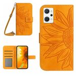 Per OPPO Reno7 A Japan Edition Skin Feel Sun Flower Pattern Flip Custodia in pelle per telefono con cordino (giallo)