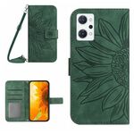 Per OPPO Reno7 A Japan Edition Skin Feel Sun Flower Pattern Flip Custodia in pelle per telefono con cordino (verde)