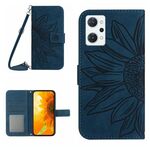 Per OPPO Reno7 A Japan Edition Skin Feel Sun Flower Pattern Flip Custodia in pelle per telefono con cordino (blu inchiostro)