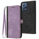 Per Motorola Moto S30 Pro / Edge 30 Fusion Side Buckle Double Fold Hand Strap Custodia per telefono in pelle (viola)