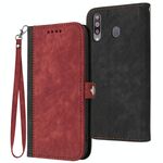 Per Samsung Galaxy A20s Custodia per telefono in pelle con cinturino a doppia piega con fibbia laterale (rosso)