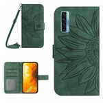 Per TCL 20S / 20 5G / 20L / 20L+ Custodia per telefono in pelle con motivo floreale a forma di fiore di sole con cordino (verde)