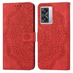 Per OPPO A57 2022 Custodia per cellulare in pelle con motivo mandala in rilievo (rosso)