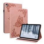 Per Nokia T21 Custodia per tablet in pelle goffrata fiore farfalla (oro rosa)