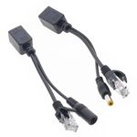 Set di cavi splitter e iniettore POE RJ45 2 in 1 con jack CC maschio e femmina da 2,1 x 5,5 mm (nero)