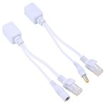 Set di cavi splitter e iniettore POE RJ45 2 in 1 con jack CC maschio e femmina da 2,1 x 5,5 mm (bianco)