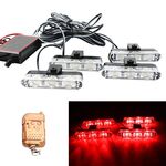 4 in 1 Car 12LEDs Grille Flash Lights Spie luminose con telecomando wireless, colore: rosso