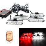 4 in 1 Car 12LEDs Grille Flash Lights Spie luminose con telecomando wireless, colore: rosso bianco