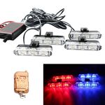4 in 1 Car 12LEDs Grille Flash Lights Spie luminose con telecomando wireless, colore: rosso blu