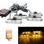 4 in 1 Car 12LEDs Grille Flash Lights Spie luminose con telecomando wireless, colore: giallo