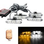 4 in 1 Car 12LEDs Grille Flash Lights Spie luminose con telecomando wireless, colore: giallo bianco