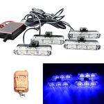 4 in 1 Car 12LEDs Grille Flash Lights Spie luminose con telecomando wireless, colore: blu