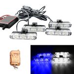 4 in 1 Car 12LEDs Grille Flash Lights Spie luminose con telecomando wireless, colore: blu bianco