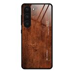 Per Samsung Galaxy S23 5G Custodia in vetro con venature del legno (marrone scuro)