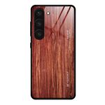 Per Samsung Galaxy S23 + 5G Custodia per telefono in vetro con venature del legno (caffè)